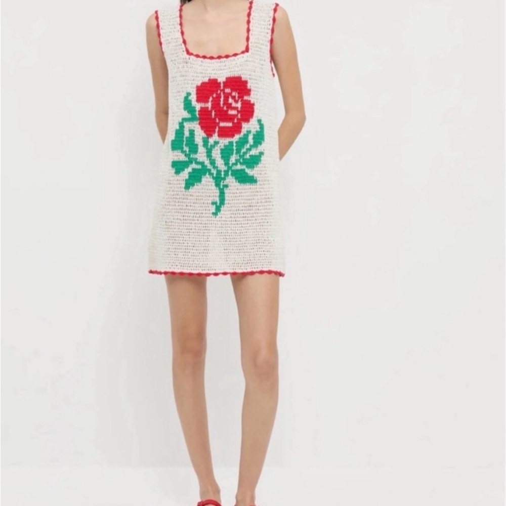 Loeffler Randall Crochet Helena Dress with Red Rose Size Medium
